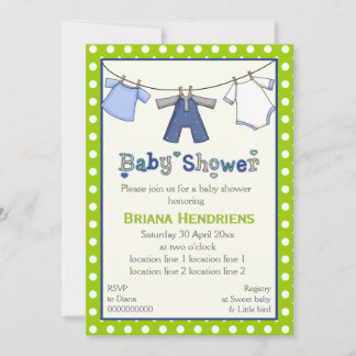 Invitation Clothesline bébé garçon douche personnalisée