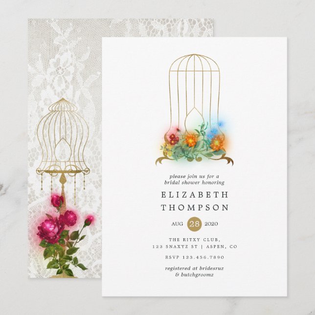Invitation Clôture de mariage florale en dentelle de cage à o (Devant / Derrière)