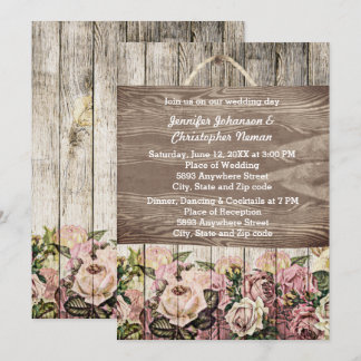 Invitation Clôture en bois avec Mariage Rose peint