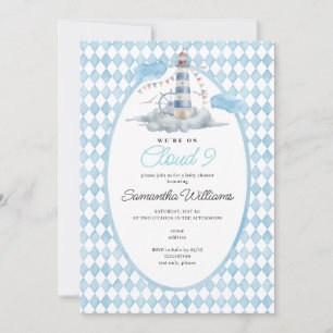 Invitation Cloud 9 Baby shower d'aquarelle du phare nautique