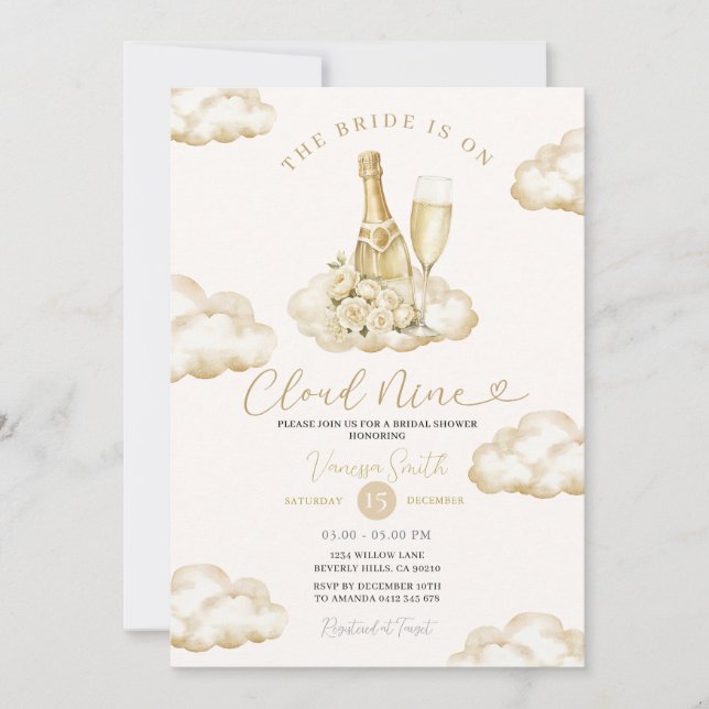 Invitation Cloud 9 Champagne Elegant Neutral Bridal Shower (Devant)