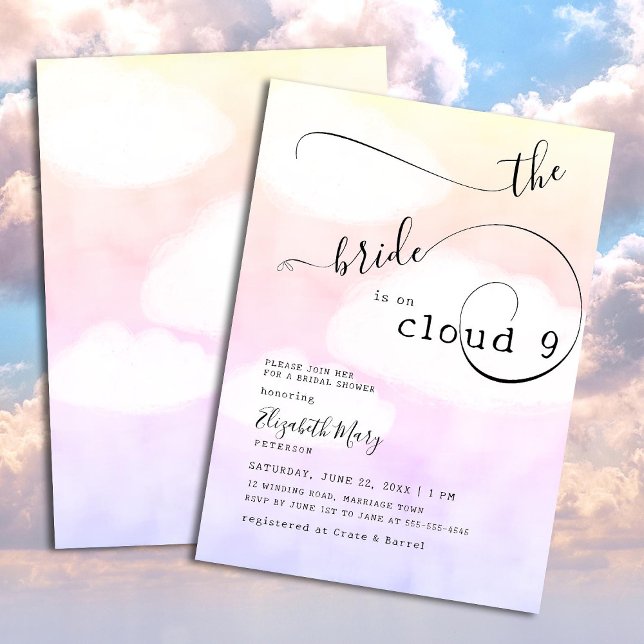 Invitation Cloud 9 Ciel rose Calligraphie Fête des mariées to (Créateur téléchargé)