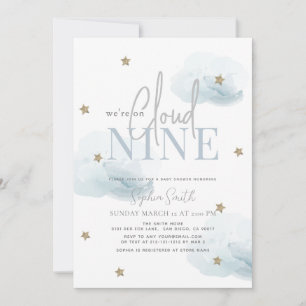 Invitation Cloud 9 Gold Stars Aquarelle Boy Baby shower
