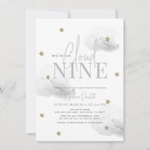 Invitation Cloud 9 Gold Stars Aquarelle Gris Baby shower