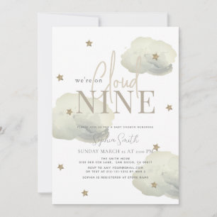 Invitation Cloud 9 Gold Stars Baby shower Aquarelle