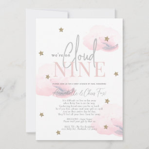 Invitation Cloud 9 Gold Stars Baby shower rose par courrier