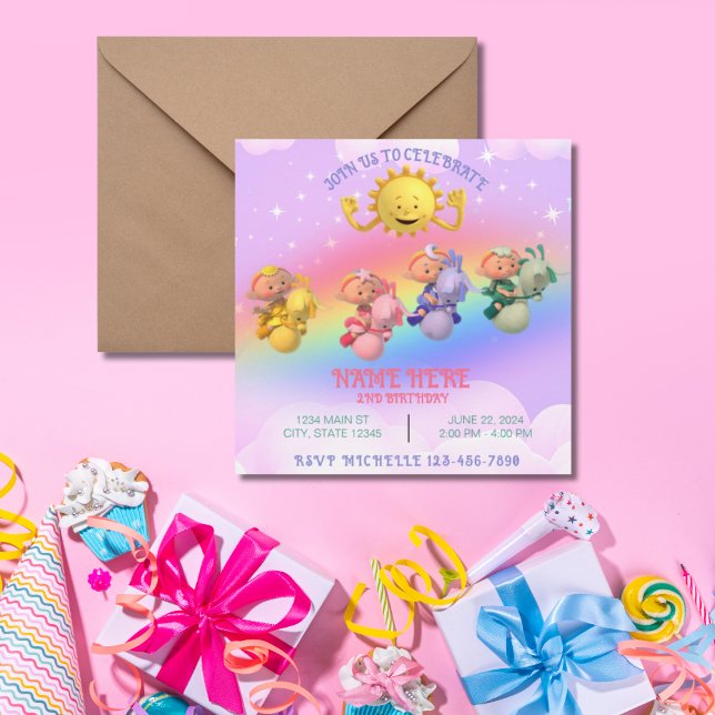 Invitation Cloud Baby Sun Pastel Rainbow Birthday (Créateur téléchargé)