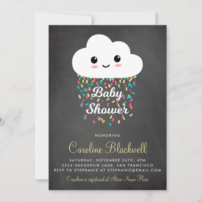 Invitation Cloud et Confetti | Baby shower de tableau (Devant)