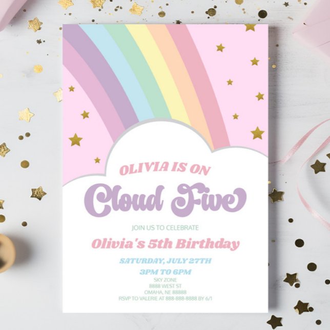 Invitation Cloud Five Rainbow et Stars 5e anniversaire fête (Créateur téléchargé)