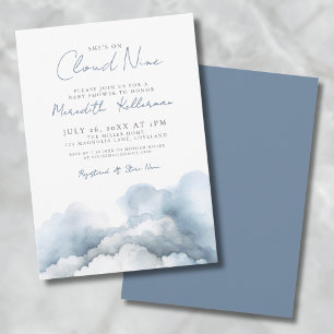 Invitation Cloud Neuf 9 Elégant Baby shower Bleu