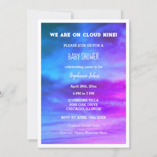 Invitation Cloud Neuf Baby shower fille couleur rose bleu Art