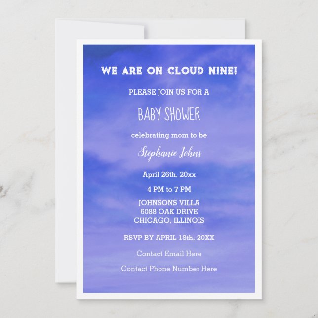 Invitation Cloud Neuf Baby showers Garçons Filles Bleu Abstra (Devant)