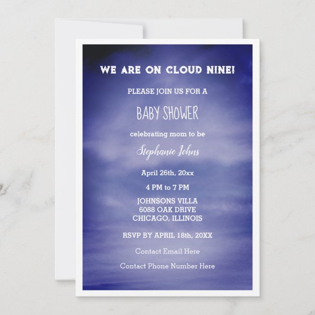 Invitation Cloud Neuf Baby showers Garçons Filles Bleu Esthét (Devant)