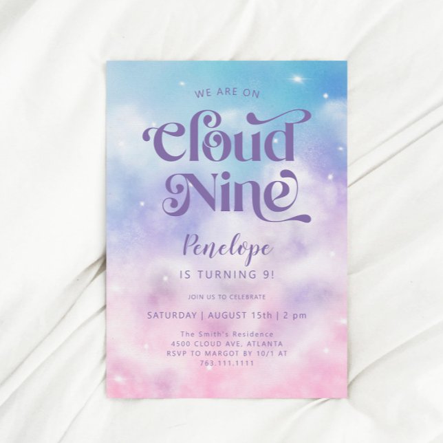 Invitation Cloud Neuf filles 9e anniversaire (Créateur téléchargé)
