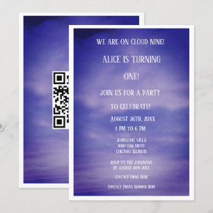 Invitation Cloud Neuf Garçons Filles 1er Anniversaire QR Code