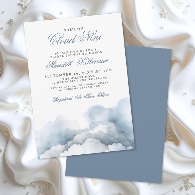 Invitation Cloud Nine 9 Élégant Bleu Baby Shower de Fille (Cloud Nine 9 Elegant Blue Bridal Shower Invitation)