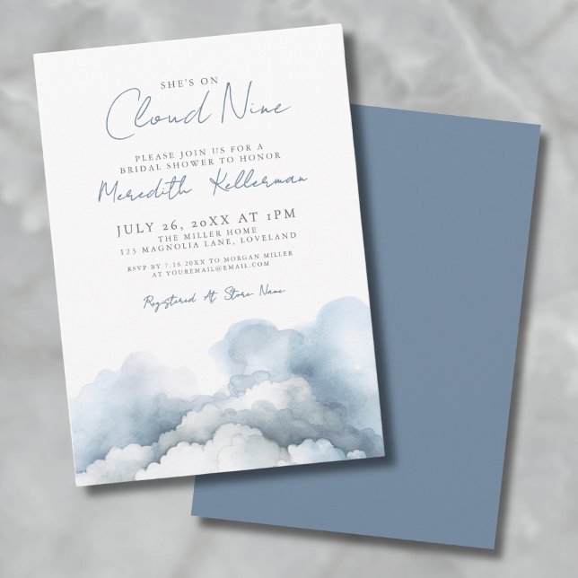 Invitation Cloud Nine 9 Élégant Bleu Baby Shower de Fille (Elegant Simple Blue Bow Bridal Shower Invitation)