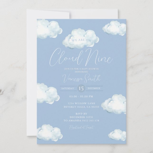 Invitation Cloud Nine Baby Shower Blue Cloud (Devant)