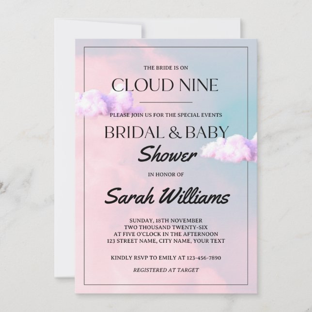 Invitation Cloud Nine Douceur Pastel pour Mariage et Baby Sho (Devant)