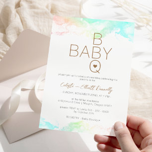 Invitation Clouds arc-en-ciel colorés Baby shower barbecue bl