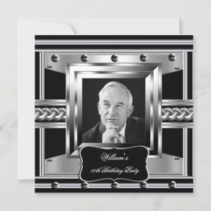 Invitation Clous métalliques homme Noir Argent Anniversaire P