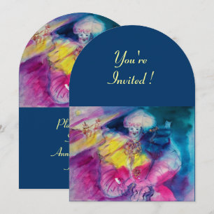 Invitation CLOWN AVEC HIBOU ET VIOLON, jaune, rose bleu