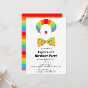 Invitation Clown avec perruque arc-en-ciel Anniversaire perso