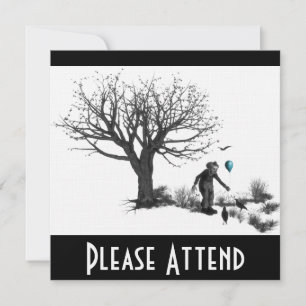 Invitation Clown de ballon Ancien arbre et oiseaux noirs Turq