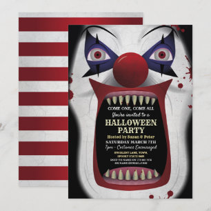 Invitation Clown effrayant Halloween fête Carnaval Cirque Hor