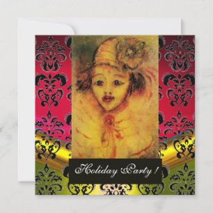 Invitation CLOWN EN JAUNE, ROUGE, BLACK DAMASK MONOGRAM Gem