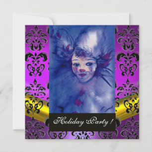 Invitation CLOWN EN PURPLE, NOIR DAMASK MONOGRAM Améthyste
