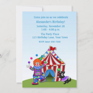 Invitation Clown jongleur, tente de cirque, fête d'anniversai