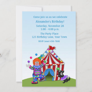Invitation Clown jongleur, tente de cirque, fête d'anniversai