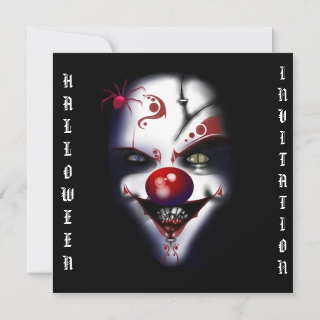 Invitation clown mauvais effrayant d'invitation de Halloween (Devant)