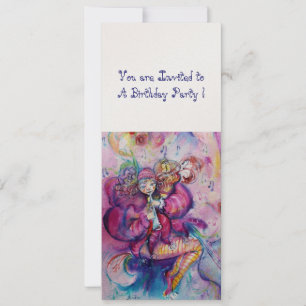 Invitation CLOWN MUSICAL, rose bleu, métallisé or