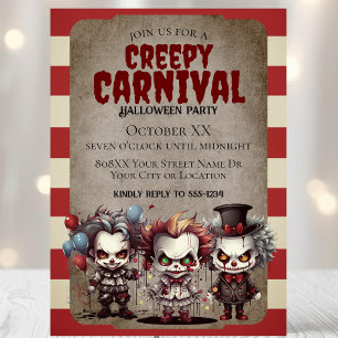 Invitation Clowns effrayants Fête du Carnaval d'Halloween