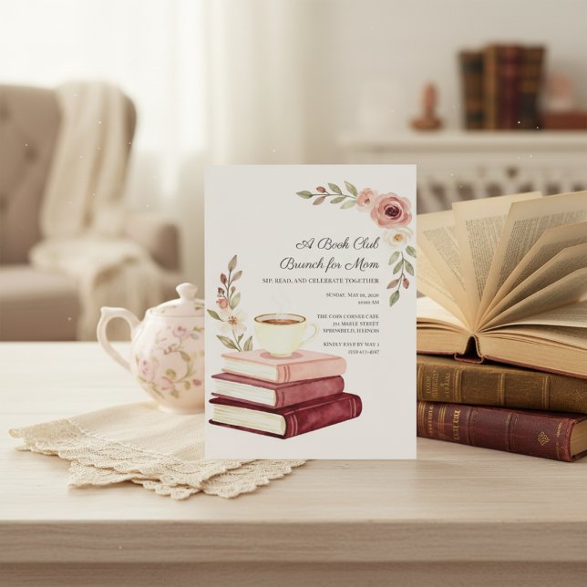 Invitation Club de lecture Cozy Books & Tea Brunch de la fête (Créateur téléchargé)
