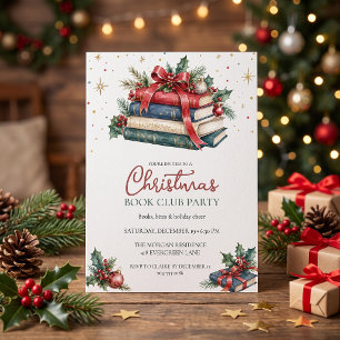 Invitation Club de lecture de Noël Fête Livre aquarelle et nœ