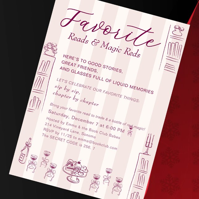 Invitation Club de lecture de vacances sur le thème du vin de (Favorite Things Holiday Book & Wine Club Party Millennials Preppy Bookish Party Invitation)