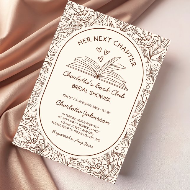 Invitation Club de lecture Her Next Chapter Mariage Marron (Next Chapter Book Club Brown Bridal Shower Invitation)