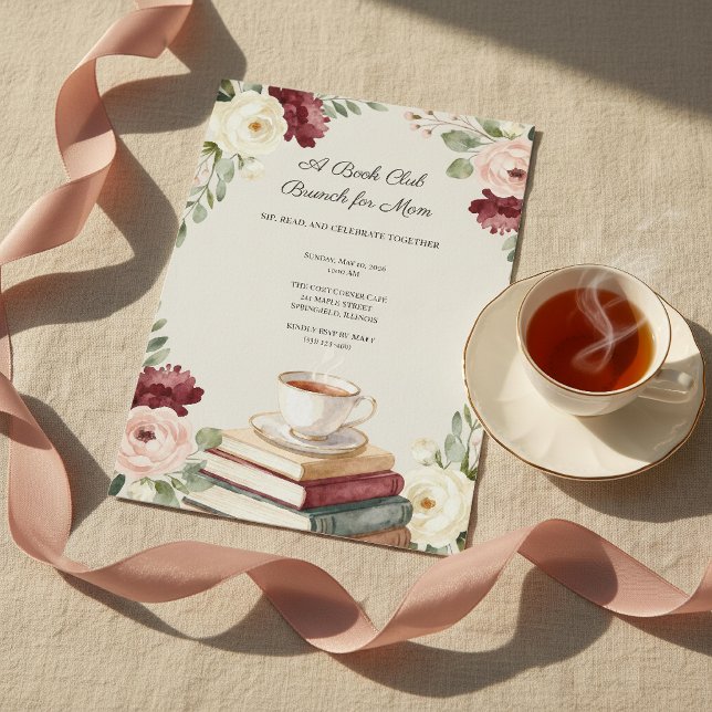 Invitation Club de lecture Livres et thèe douillets Brunch de (Créateur téléchargé)