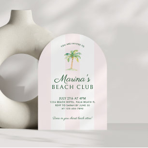 Invitation Club de plage Blush Pink Cabana Stripes Anniversai