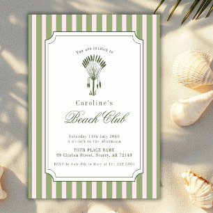 Invitation Club de plage rayé rose fuchsia Palmier Anniversai