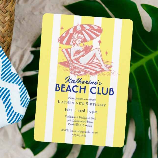 Invitation Club de plage Retro Yellow Stripes (Créateur téléchargé)