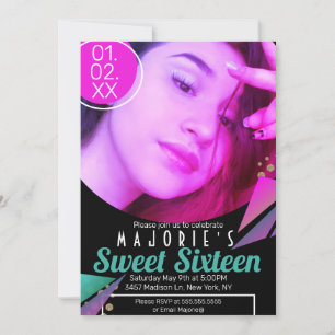 Invitation Club de style néon de fête photo Sweet 16