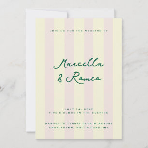 Invitation Club de Tennis à Rayures Verticales Jaunes et Rose