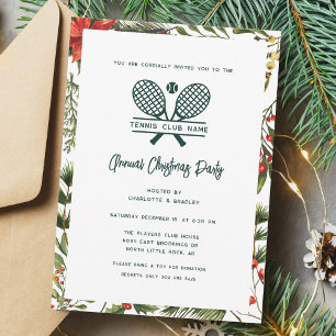 Invitation Club de tennis Green Red Berries fête de Noël