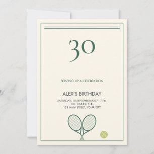 Invitation Club de Tennis Vert Crème Milestone Anniversaire