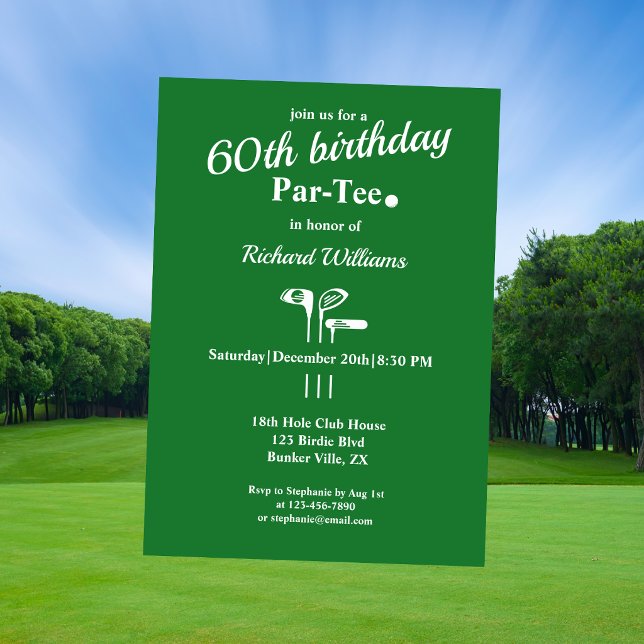 Invitation Clubs de golf Par Tee Vert Blanc Hommes 60e annive (Créateur téléchargé)