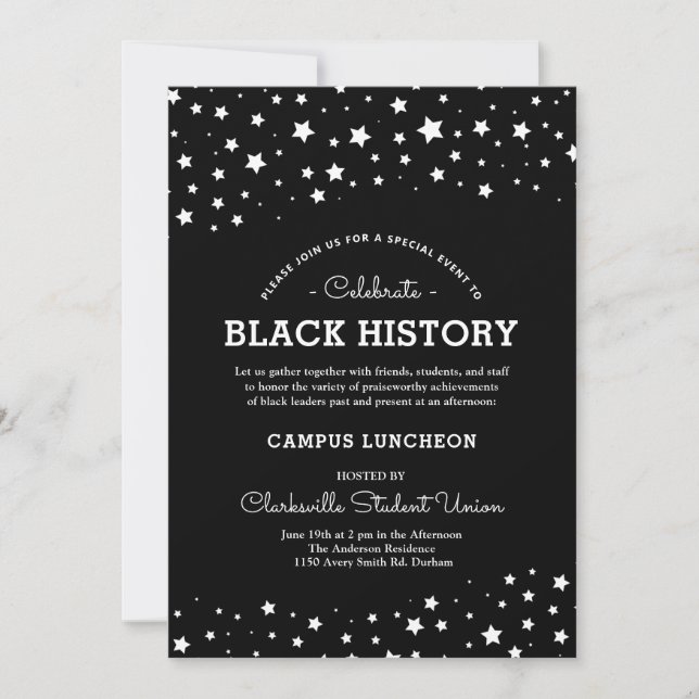 Invitation Cluster d'étoiles | Black History Event B/W (Devant)